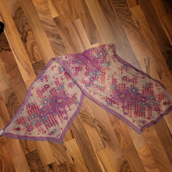 Sally Gee silk blend scarf made in Japan lavendar pink & blue - Picture 1 of 3